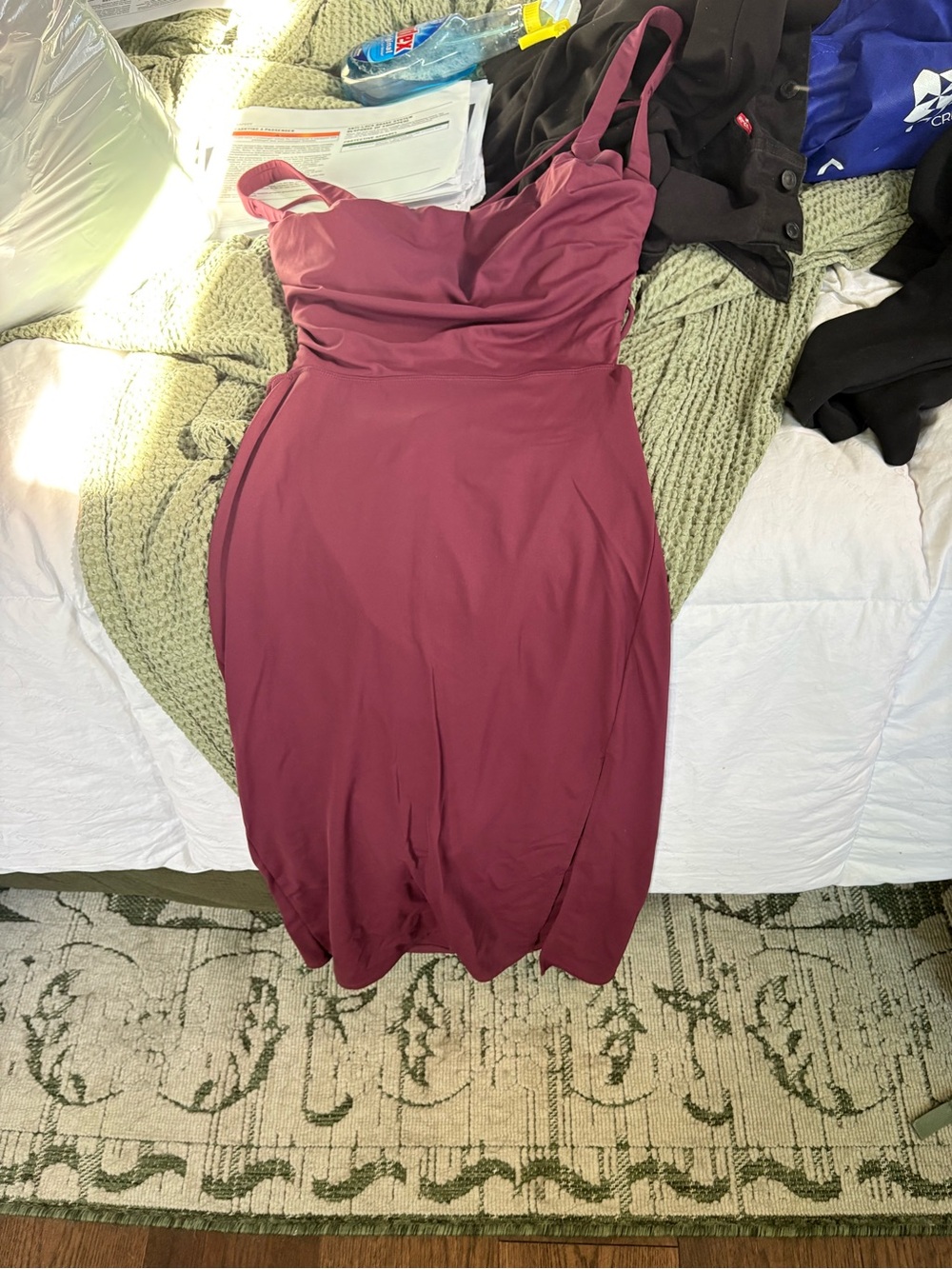 HALARA Sleeveless Ruched Bodice Midi Dress - Burgundy